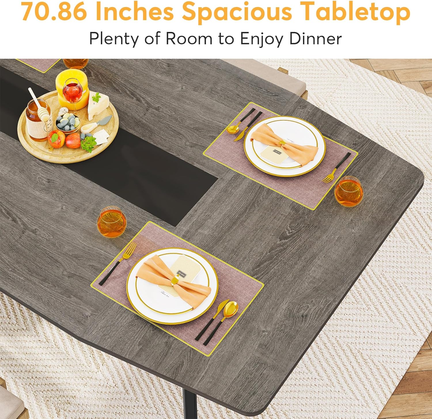 TribeSigns 70.8 Inches Industrial Boat-Shaped Kitchen Dining Table with Metal Legs, Large Wood Table for 6-8 People