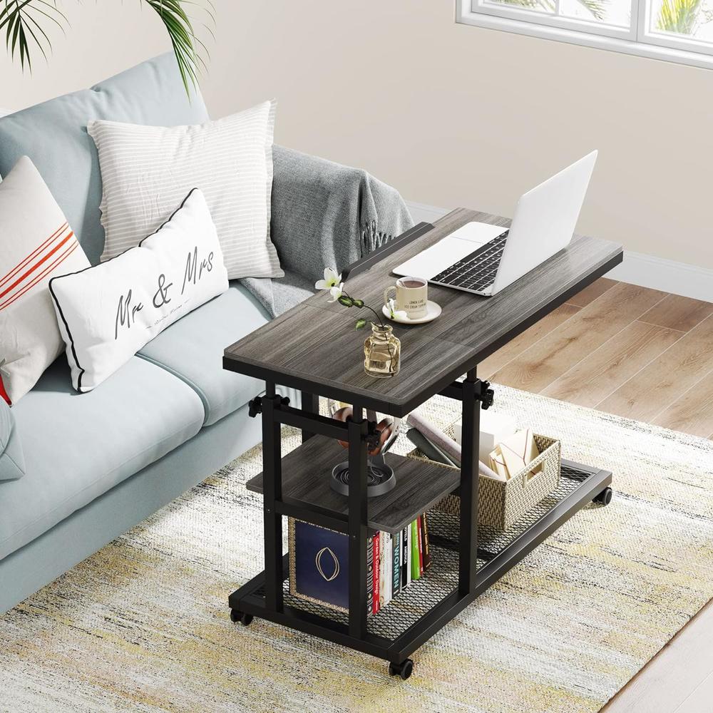 TribeSigns Height Adjustable C Table with Wheels, Sofa Bedside Laptop Stand C Shaped TV Tray with Tiltable Drawing Board