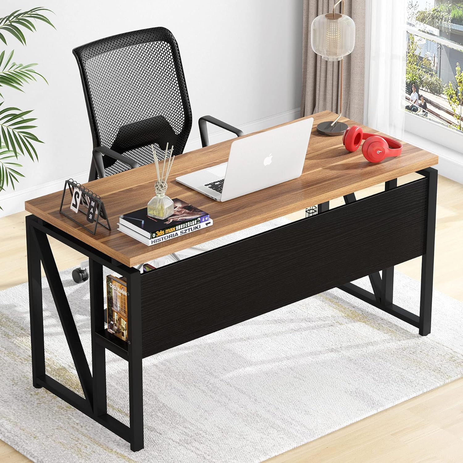 Tribesigns 55 inches Computer Desk with Bottom Stoage ShelfHome Office Desk Writing Table for Workstation, Cabinet not Included