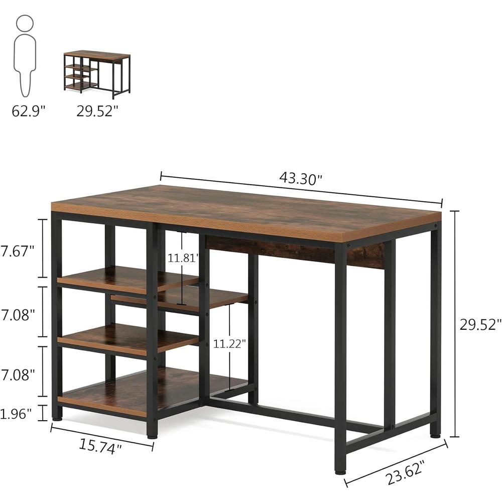 Tribesigns Kitchen Island with Storage Shelves, Industrial Small Dining Island Table with 5 Shelves and Large Worktop