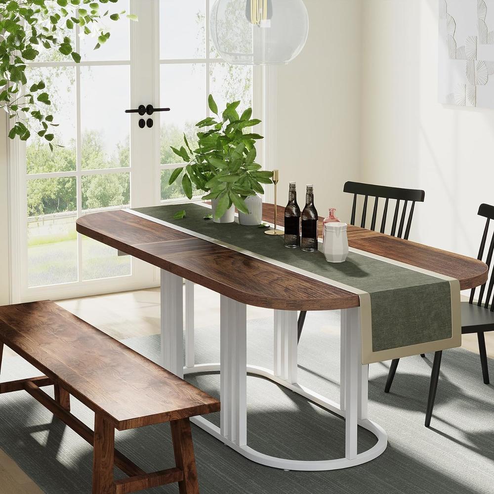 TribeSigns 71” Modern Kitchen Table for 6 people, Rectangular Dining Room Table with Heavy Duty Oval-Shaped Metal Frame