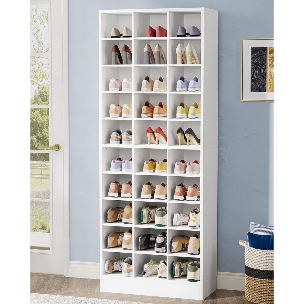 TribeSigns 10-Tier Shoe Storage Cabinet, Wooden Shoe Rack with 30 Cubbies, Freestanding Tall Entryway Shoe Organizer for Closet, Entryway