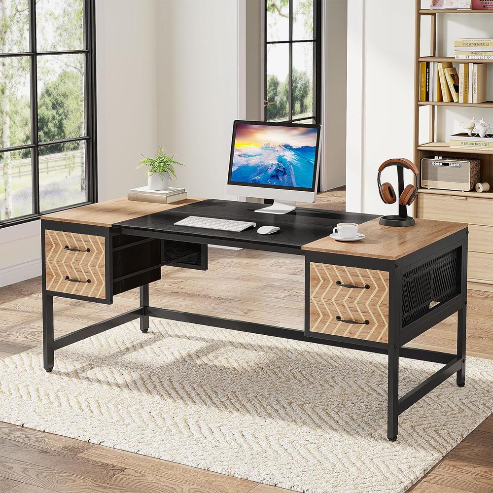 TribeSigns 63"  Computer Executive Desk with 4 Storage Drawers, Wood Study Writing Table, Herringbone Business Furniture for Home Office