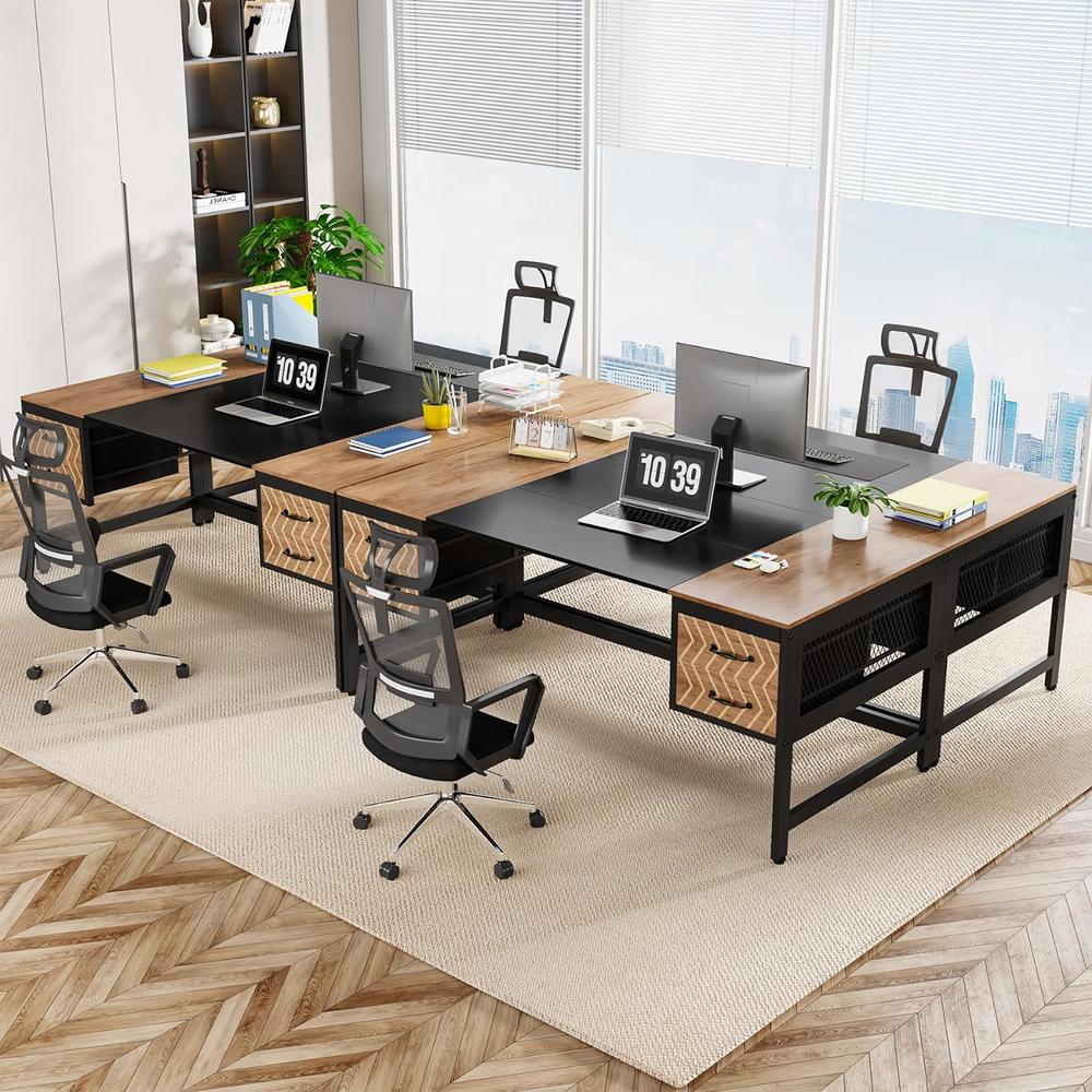 TribeSigns 63"  Computer Executive Desk with 4 Storage Drawers, Wood Study Writing Table, Herringbone Business Furniture for Home Office