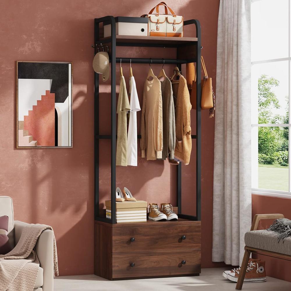 TribeSigns Freestanding Closet Organizer Small Clothes Rack with Drawers and Shelves, Heavy Duty Coat Rack for Entryway, Bedroom