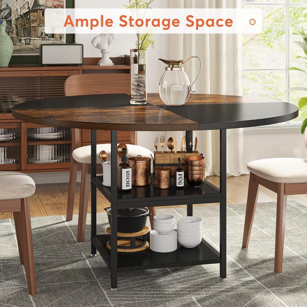 TribeSigns 47 inches Round Dining Table with Storage Shelves for 4 ...