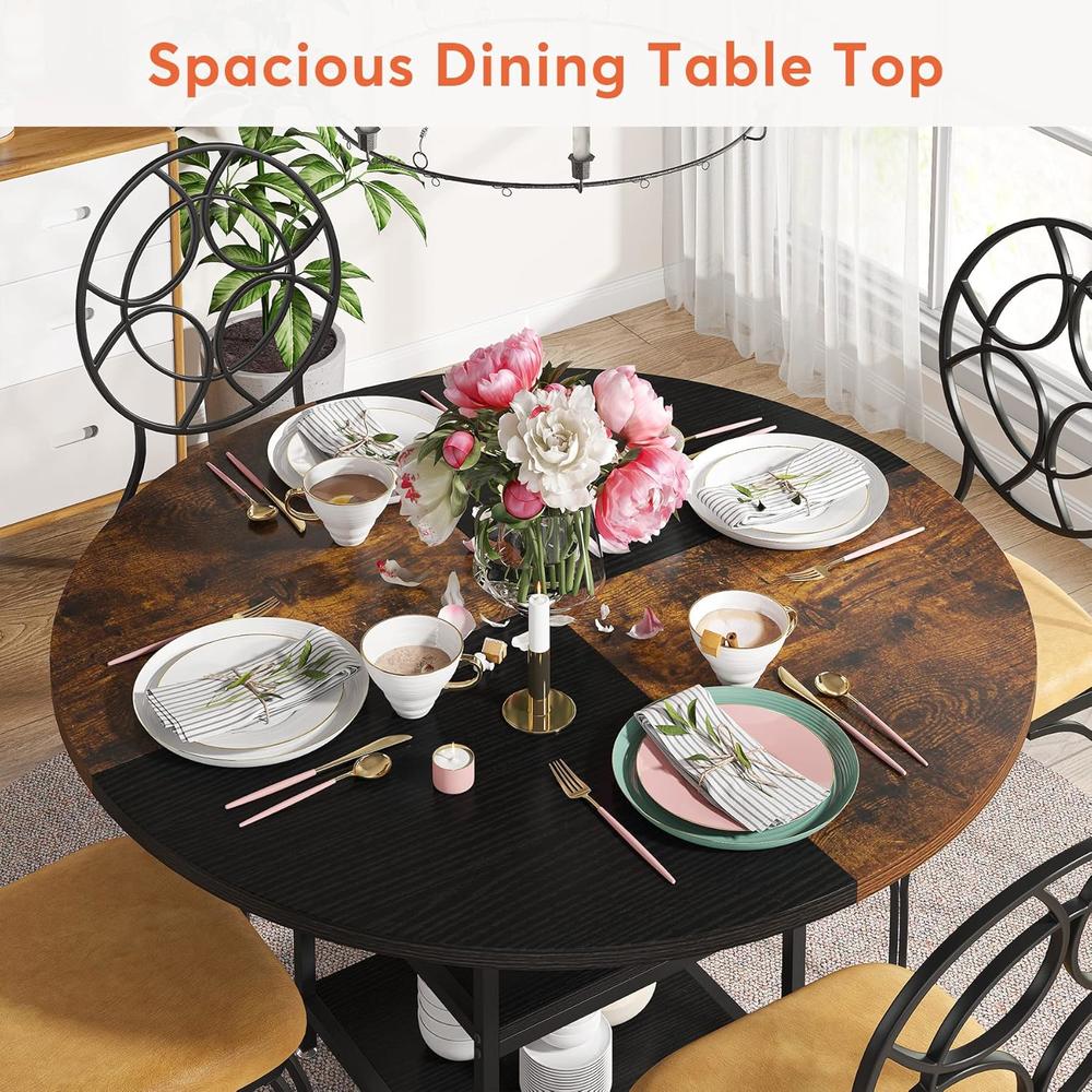 TribeSigns 47 inches Round Dining Table with Storage Shelves for 4 ...