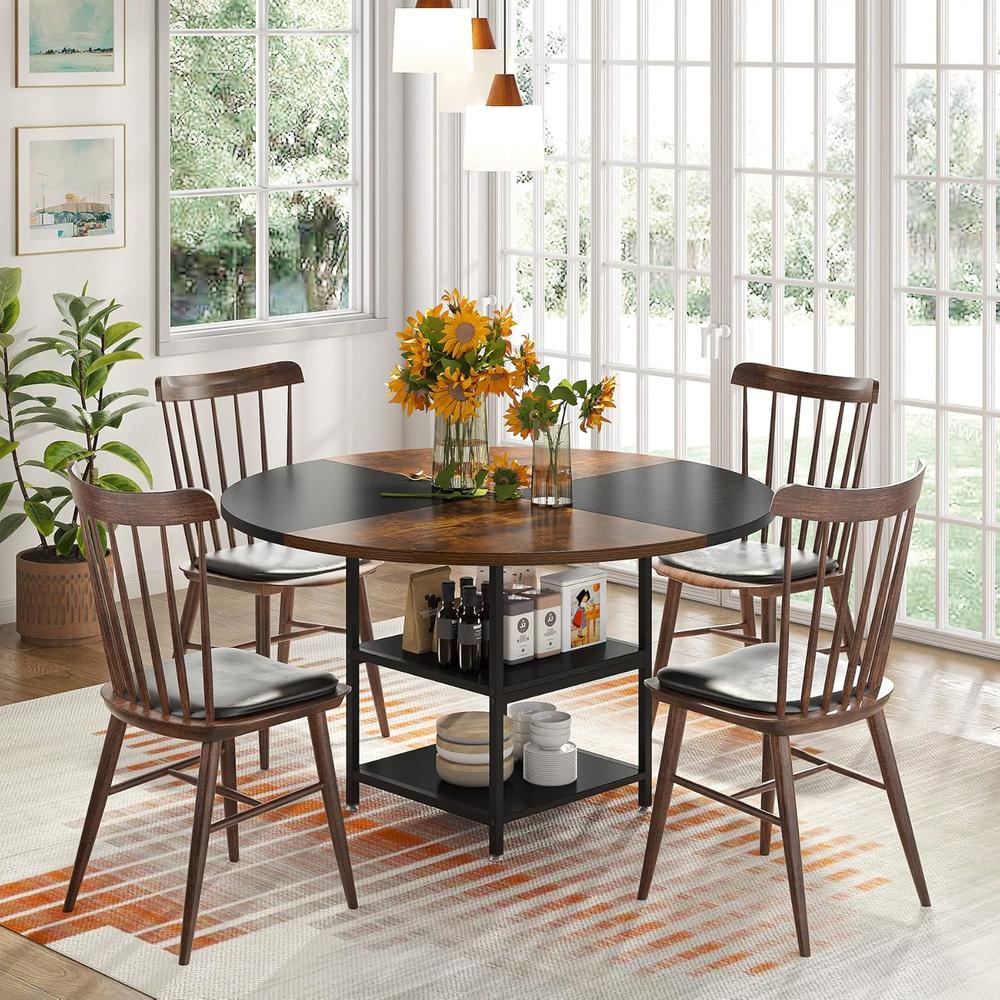 TribeSigns 47 inches Round Dining Table with Storage Shelves for 4 ...