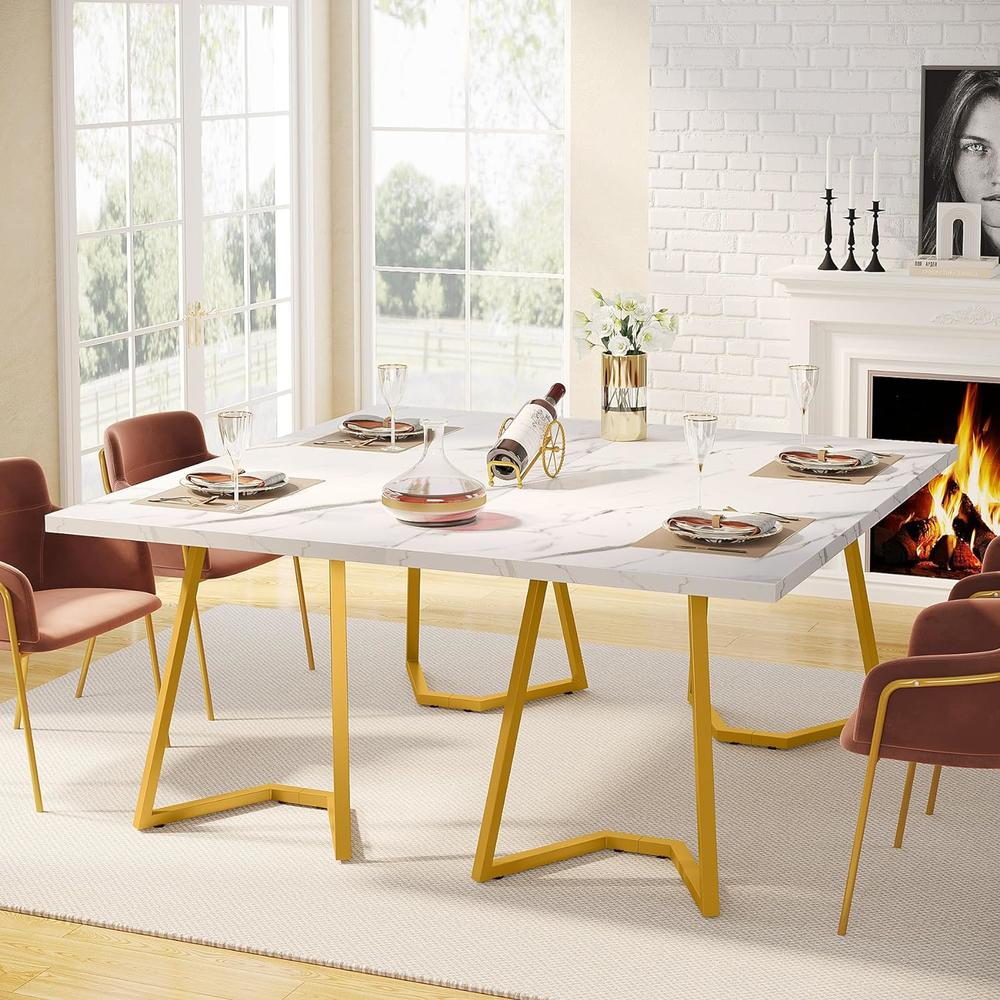 TribeSigns 55 Inches Modern Dining Room Table Faux Marble Small Kitchen Table for 6, Rectangular Dining Table for Apartment