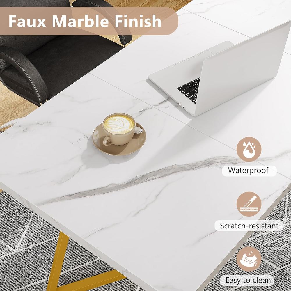TribeSigns 55 Inches Modern Dining Room Table Faux Marble Small Kitchen Table for 6, Rectangular Dining Table for Apartment
