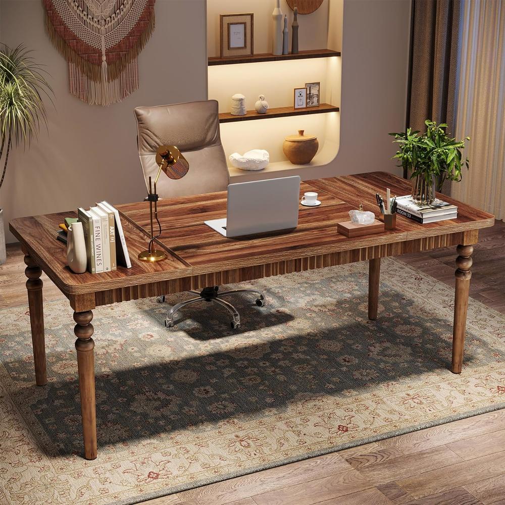 TribeSigns 63-inch Executive Desk, Computer Desk with Solid Wood Turned Legs, Farmhouse Study Writing Table Conference Table Home Office