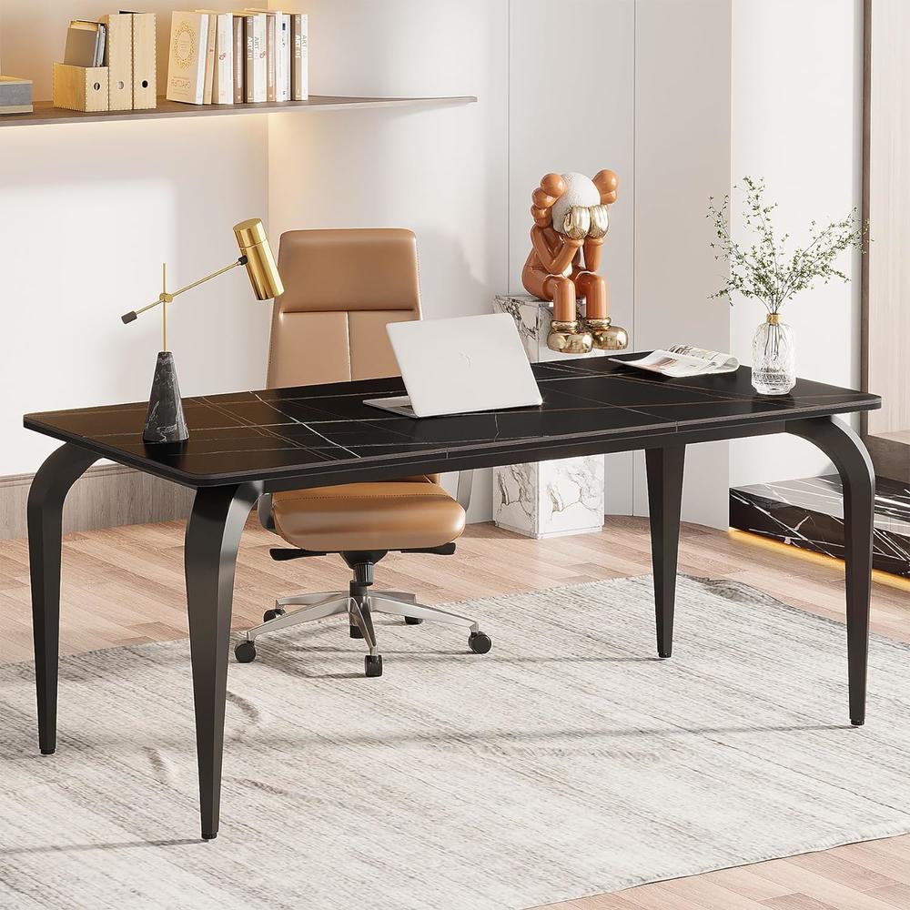 TribeSigns 63" Sintered Stone Office Desk, Executive Desk with Metal Legs, Modern Computer Desk Study Writing Desk for Home Office