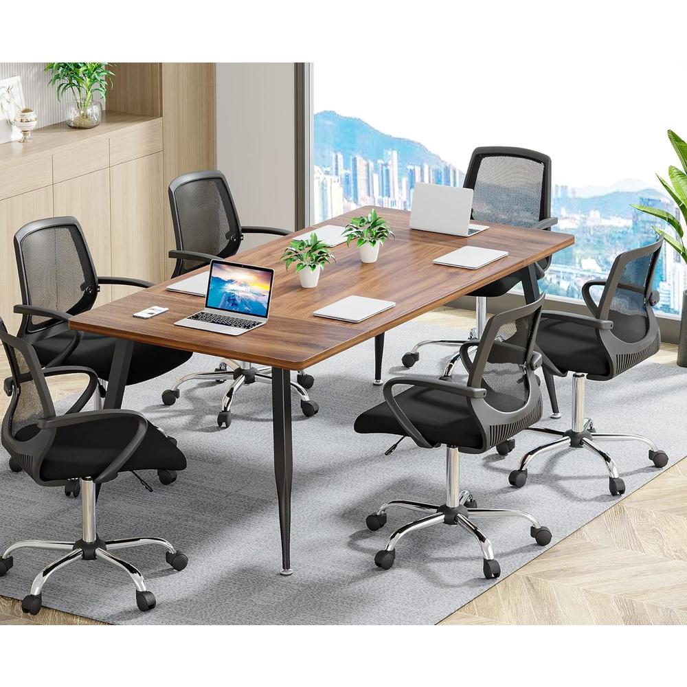 TribeSigns 6FT Conference Table, Rectangular Meeting Room Table, Industrial Seminar Table Boardroom Desk with Metal Legs for Office