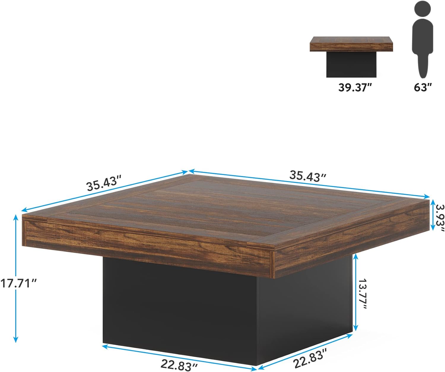 TribeSigns Square Coffee Table, Farmhouse Wood Cocktail Table with LED Light for Living Room