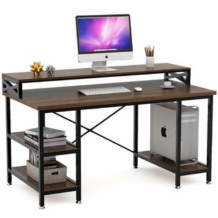Tribesigns 55 Inch Large Rustic Office Desk Computer Table Studying Writing Desk Workstation With Hutch Retro Brown