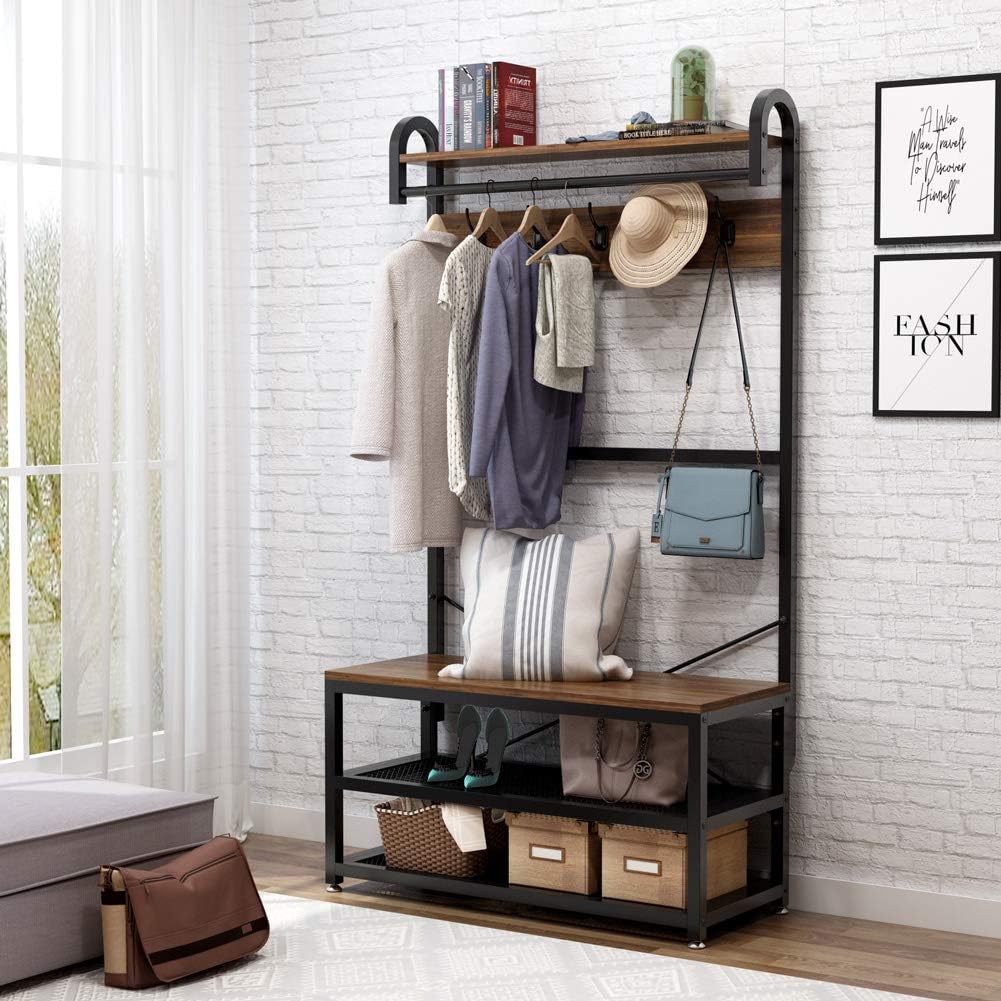 Tribesigns Vintage 4 In 1 Hall Tree With Storage Bench 3 Tier Hall Tree With Storage Bench