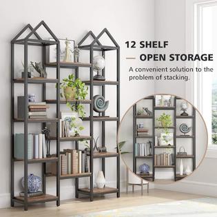 Tribesigns Rustic Triple Wide Bookshelf