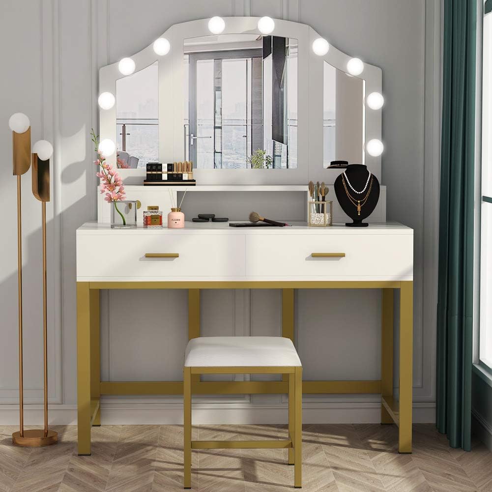 Tribesigns 47 Large Vanity Set With Tri, Vanity Tables With Lighted Mirrors