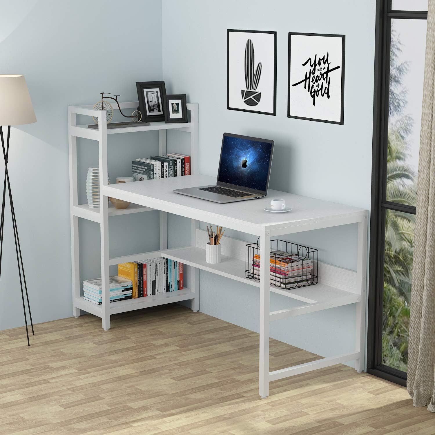 Tribesigns Computer Desk With 4 Tier, Computer Table With Shelves