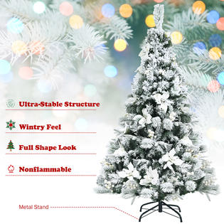 Topbuy Artificial Snow Flocked Christmas Tree 5ft Hinged Christmas Tree W 405 Branch Tips