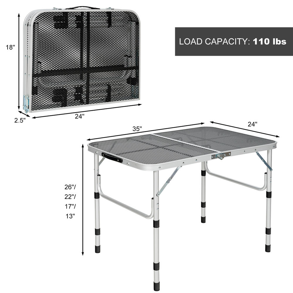 Topbuy Patiojoy Folding Camping Table Lightweight Portable Aluminum Metal Grill Stand Picnic Table with Iron Mesh Top for Outdoor BBQ