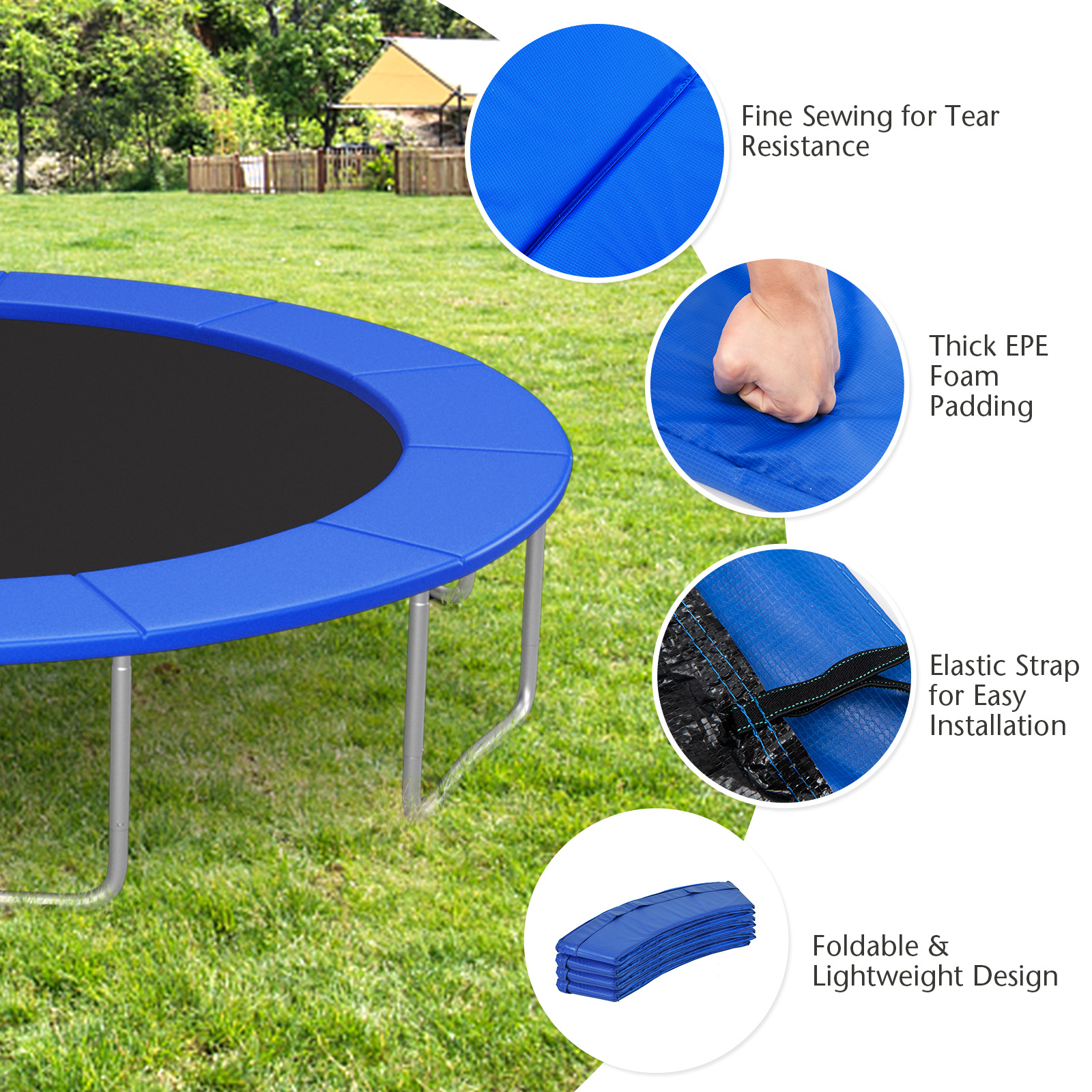Topbuy 14FT Trampoline Pad Trampoline Replacement Safety Pad Waterproof Spring Cover Pad Blue