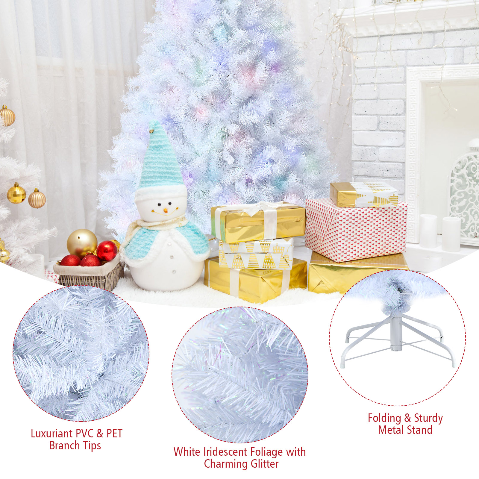 Topbuy White Realistic Xmas Tree, Lush Christmas Tree W/ PVC & PET Branch Tips