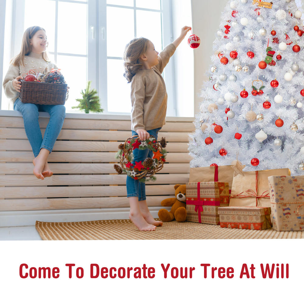 Topbuy White Realistic Xmas Tree, Lush Christmas Tree W/ PVC & PET Branch Tips