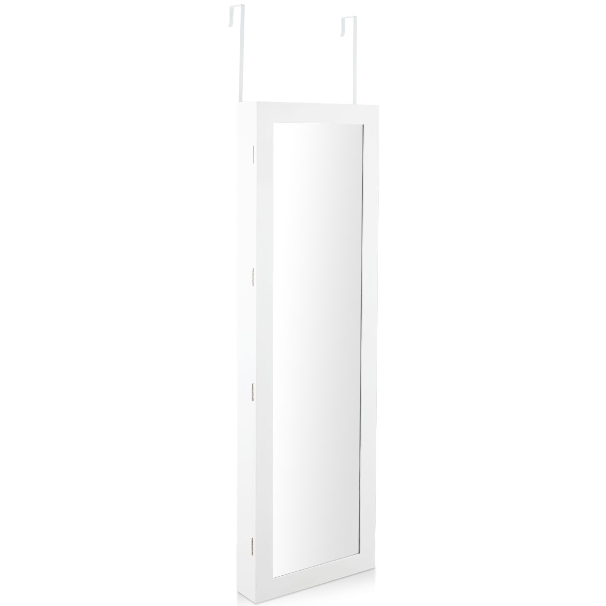 Topbuy Lockable Wall Mounted Mirrored Jewelry Organizer White Armoire Cabinet w/ LED Lights