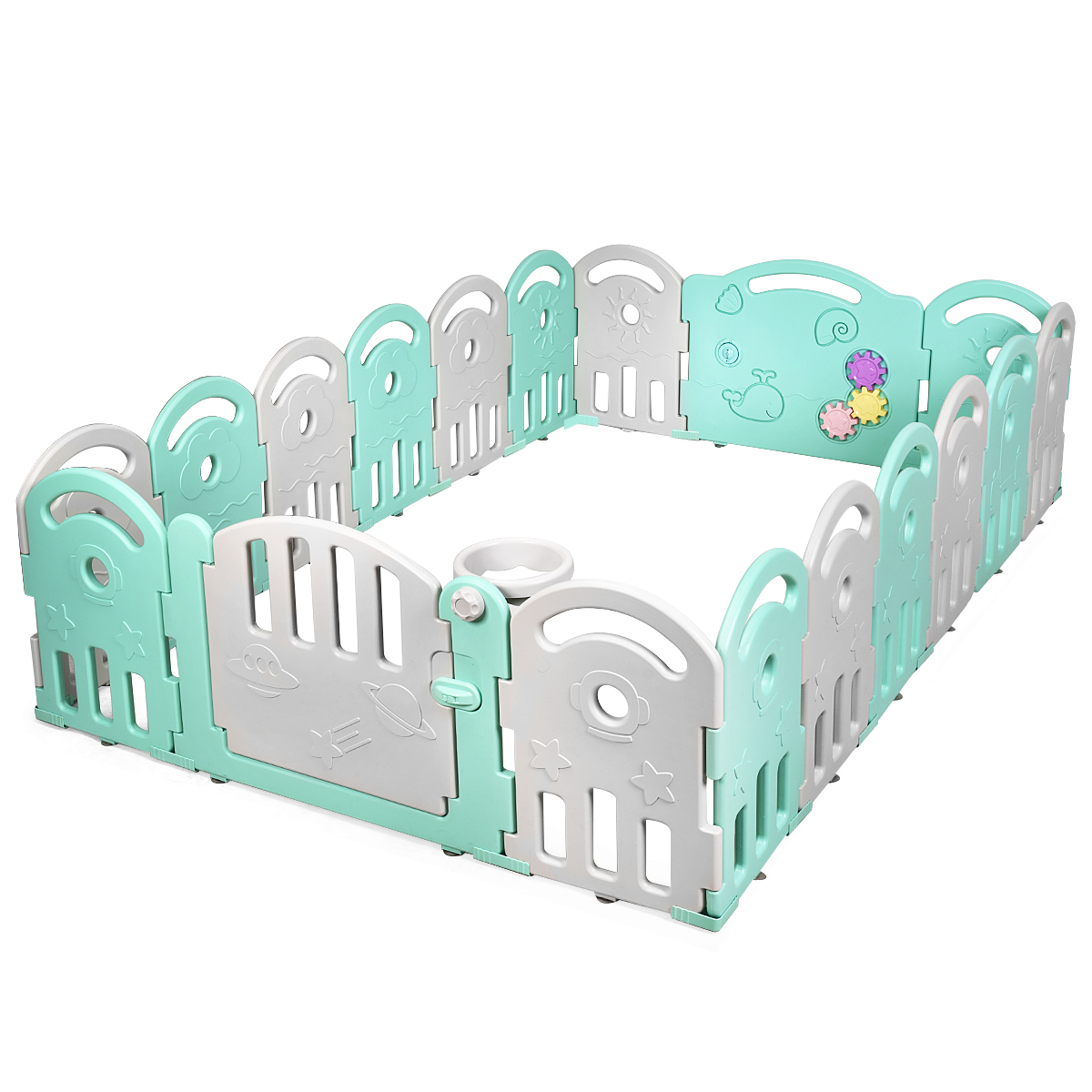 Topbuy 18-Panel Baby Playpen Kids Safety Yard Activity Center with Educational Toys Pin