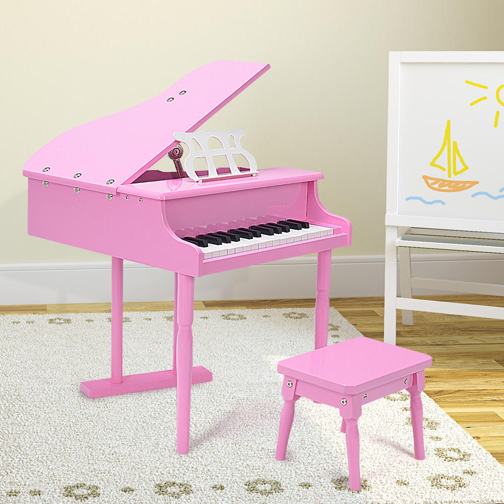 Topbuy 30-Key Kids Grand Piano Mini Music Instrument for Toddler with Wood Bench Pink