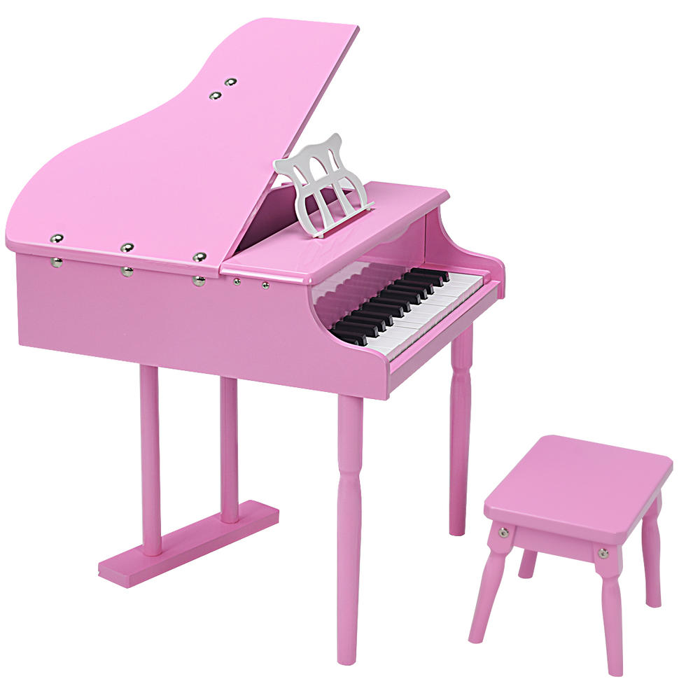 Topbuy 30-Key Kids Grand Piano Mini Music Instrument for Toddler with Wood Bench Pink