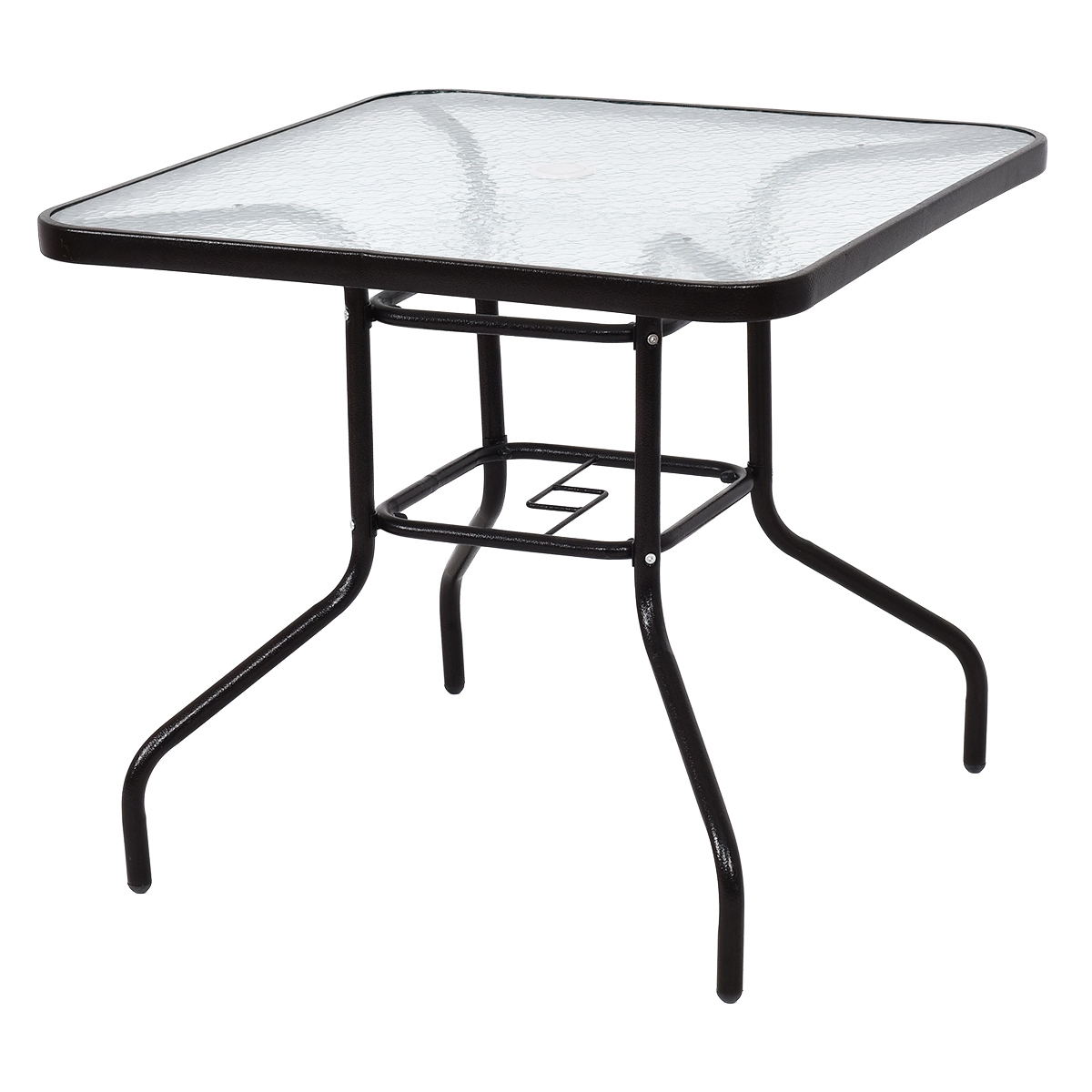 Topbuy 32" Patio Square Table Steel Frame Dining Table Patio Furniture Glass Top