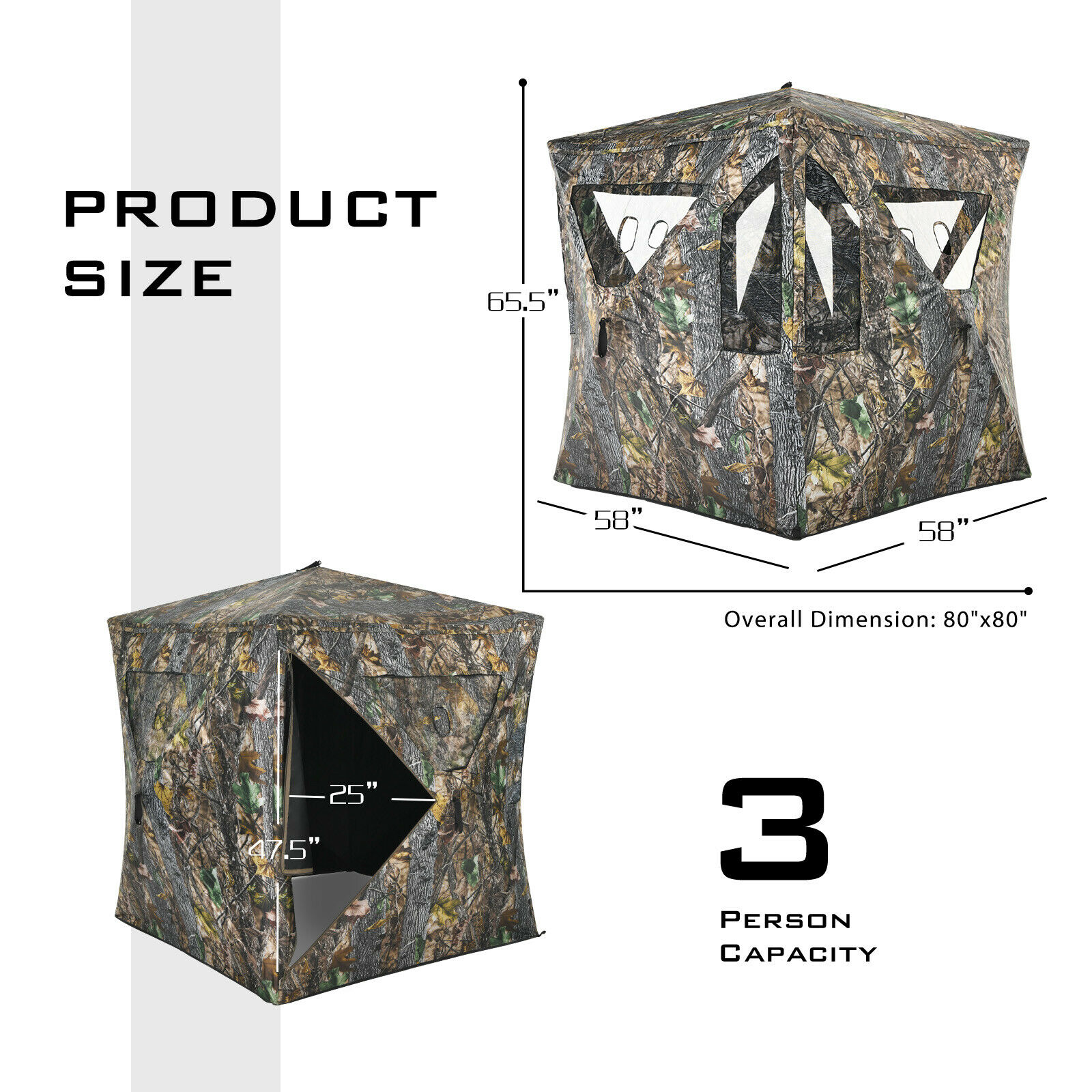 Topbuy Patiojoy Portable Hunting Blind Pop-up Ground Tent Accommodate 3 People True Timber Camo