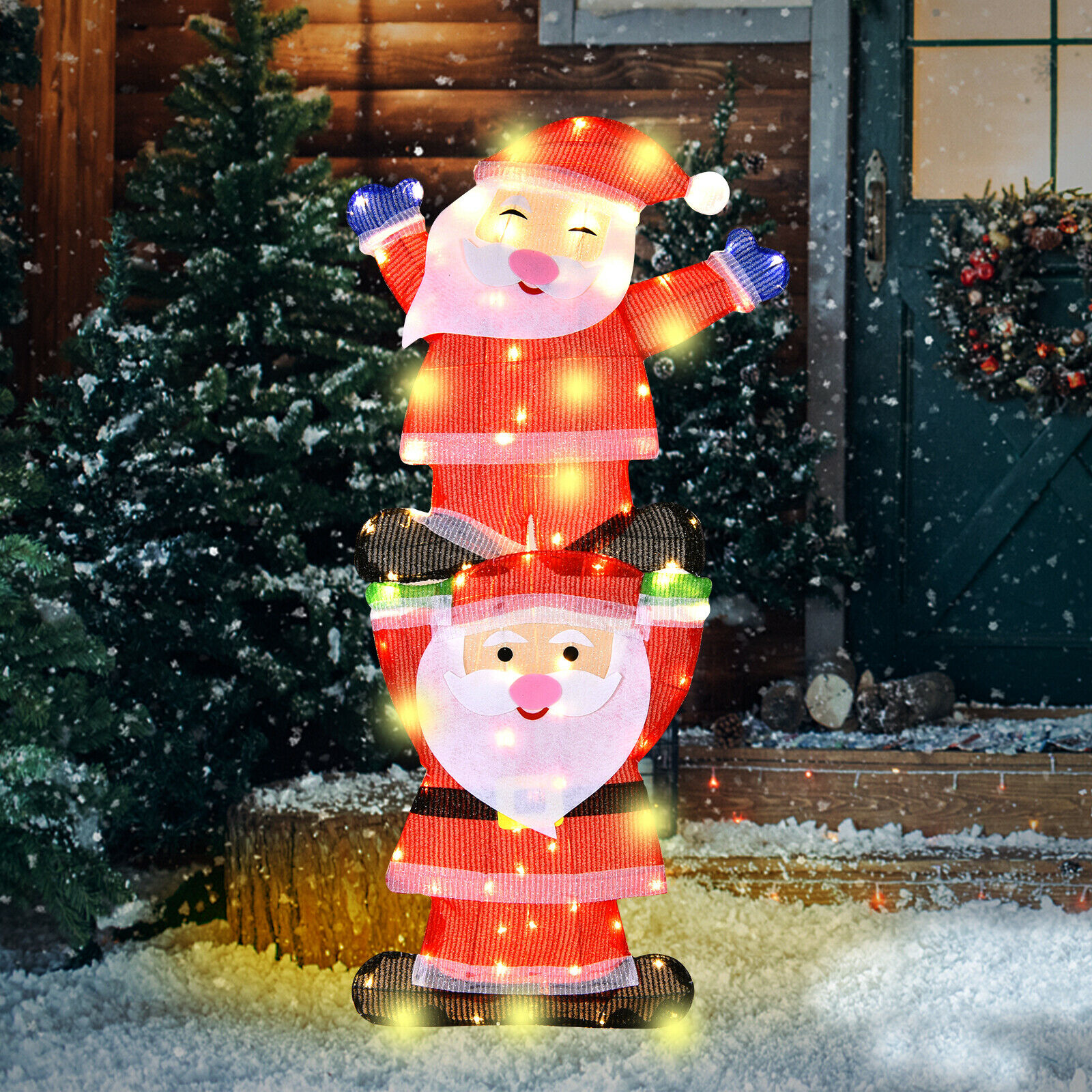 Topbuy LED Double Santa Yard Sign Santa Christmas Decoration W/ String Lights & Stakes