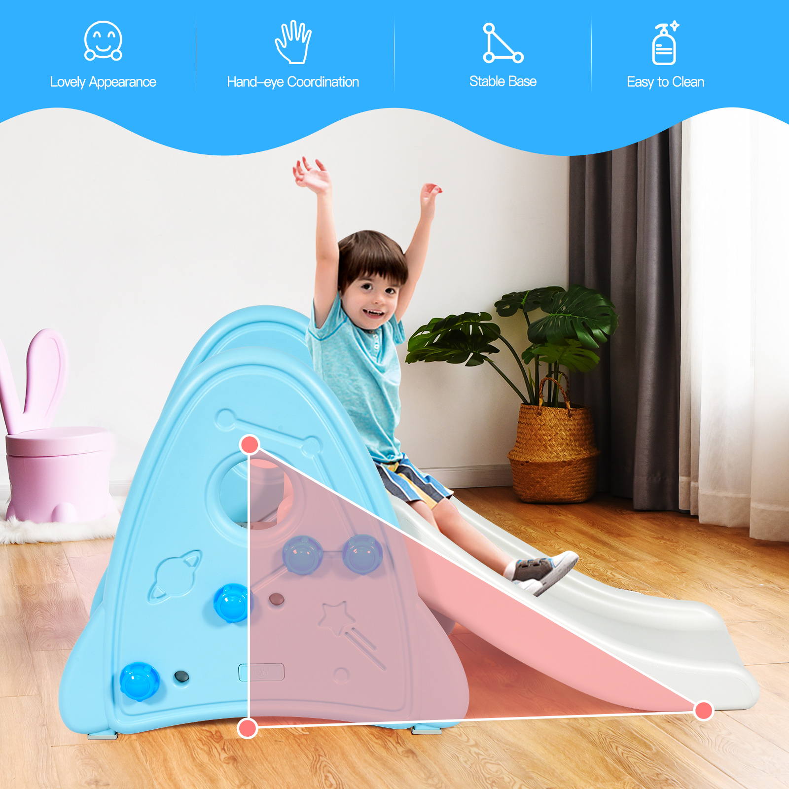 Topbuy Kids Slide Toys Indoor and Outdoor Climber Slide Set for Boys Girls Blue