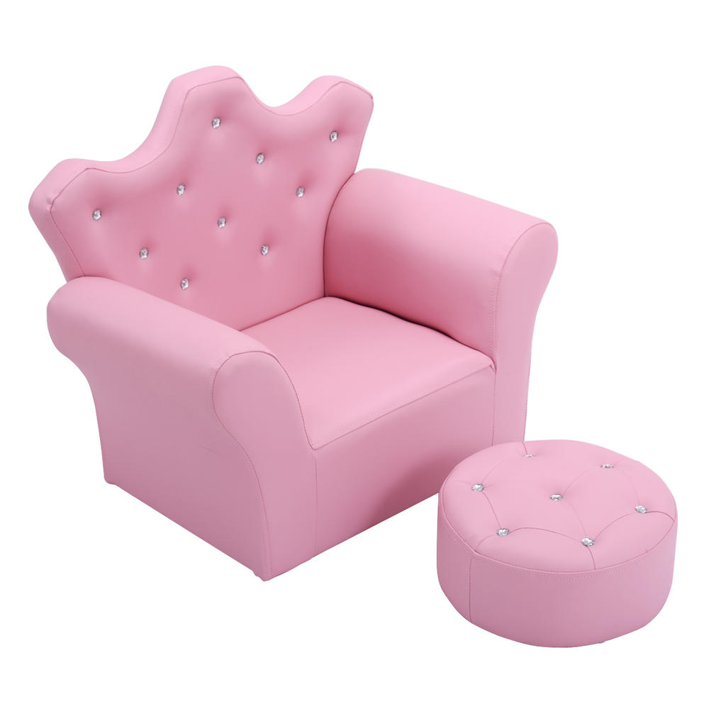 Topbuy Single Sponge Sofa Toddler Children Leisure Chair with Armrest Ottoman Kids Furniture Pink