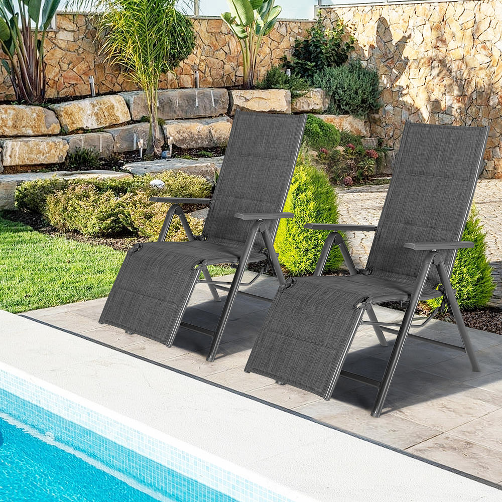 Topbuy Patiojoy 2PCS Outdoor Cotton-padded Lounge chair Portable Folding Lounge Chair w/7 Adjustable Positions