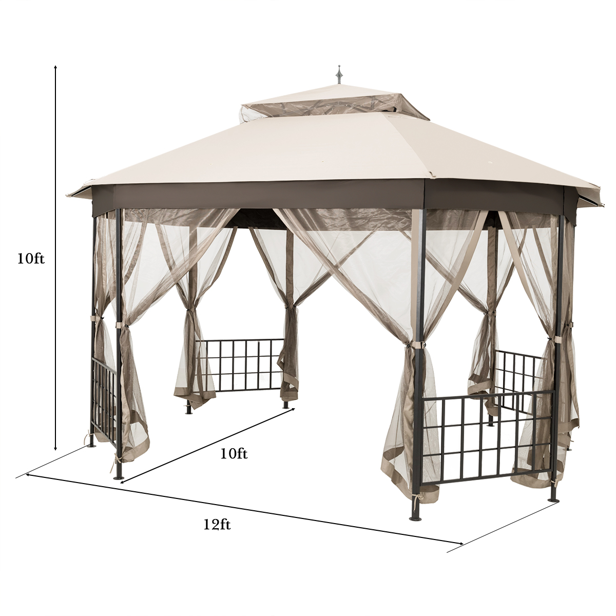 Topbuy 10'x 12'Octagonal Canopy Tent Patio Gazebo Canopy Shelter W/ Mosquito Netting