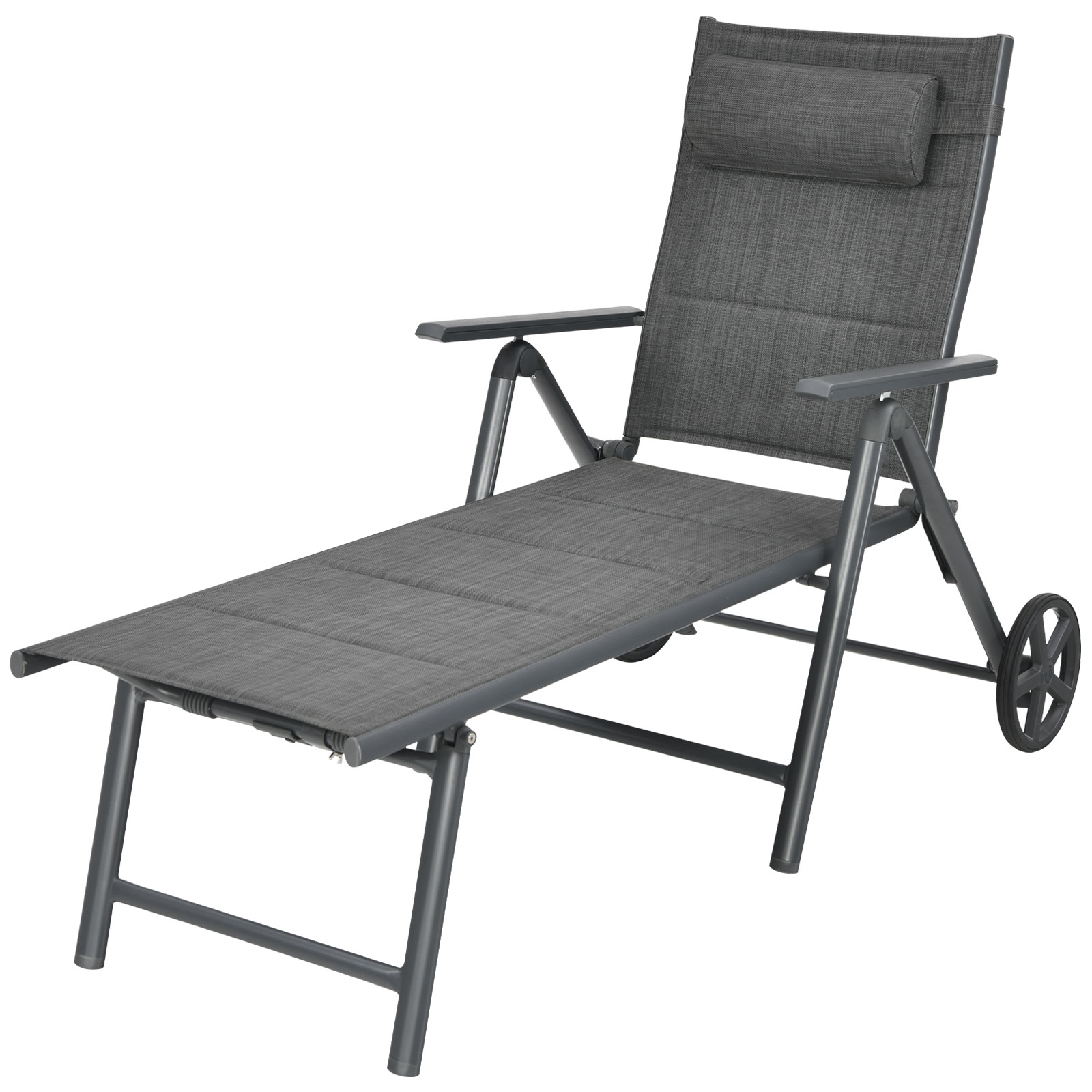 Topbuy Patiojoy Patio Chaise Lounge Chair Outdoor Reclining Chair w/Neck Pillow & Wheels Gray