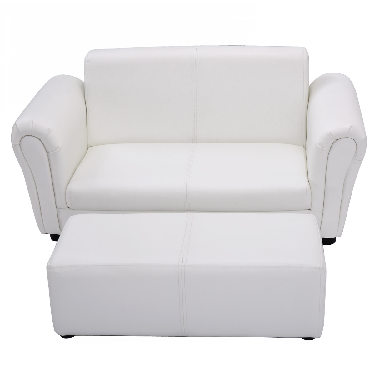 Topbuy Kids Sofa Upholstered Lounge Children Couch Ottoman w/ Armrest White