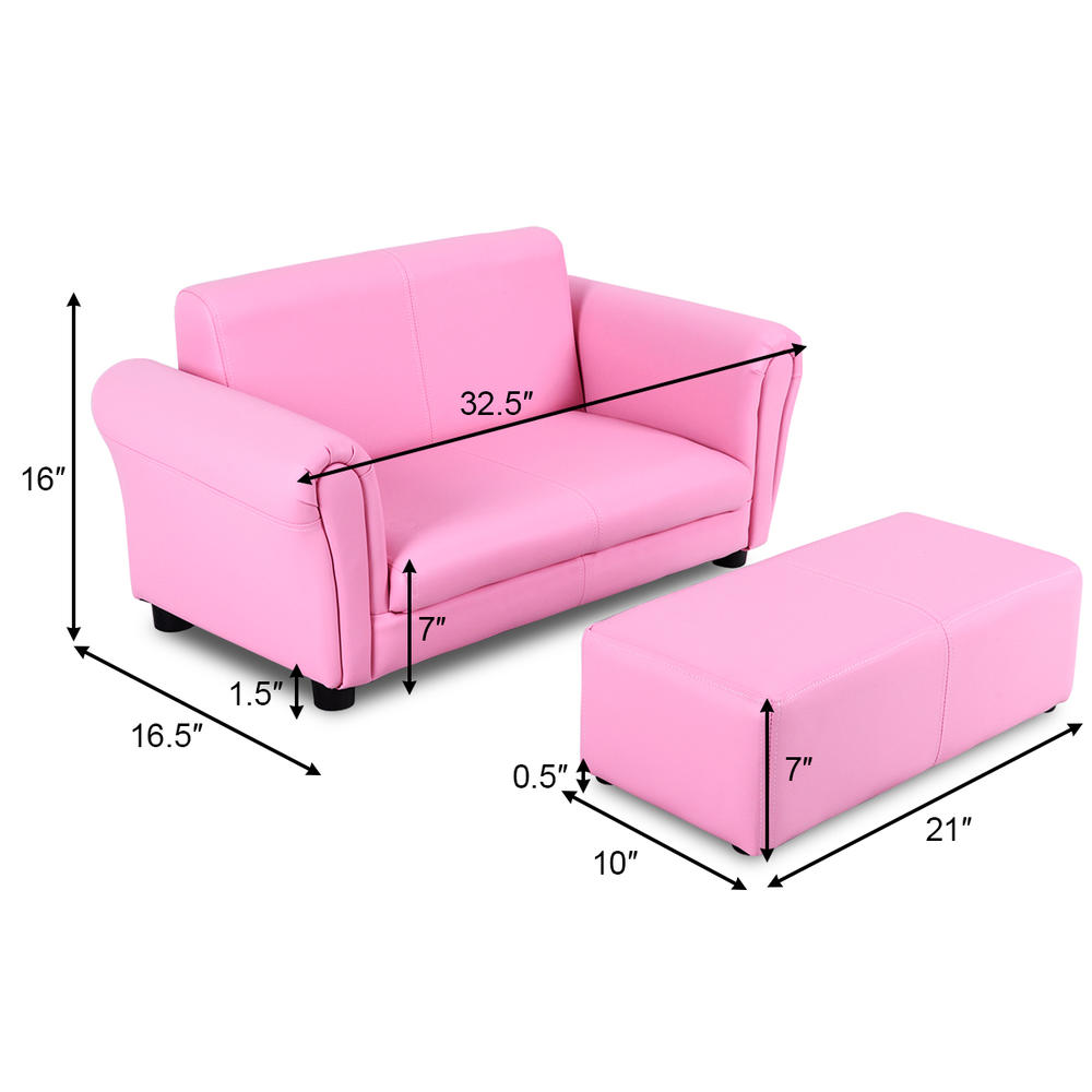 Topbuy Kids Sofa Upholstered Lounge Children Couch Ottoman w/ Armrest Pink