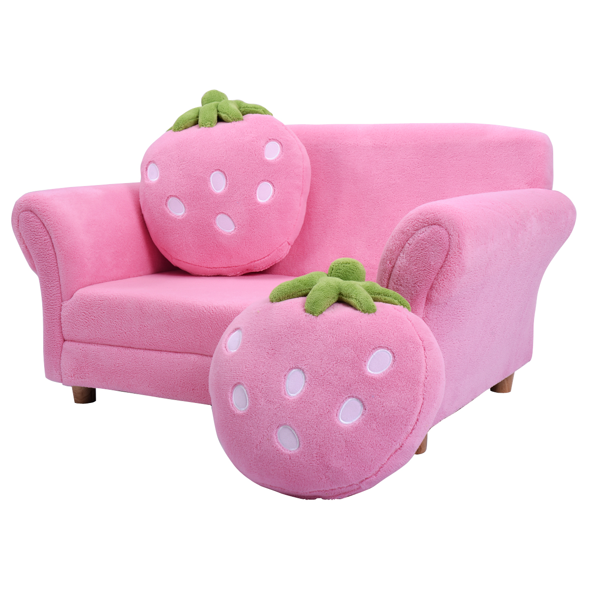 Topbuy Kids Sofa Cute Pink Sofa Strawbwrry Sponge Filler Upholstered Lounge w/ Armrest