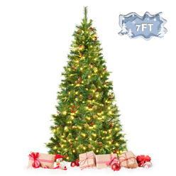 Topbuy Pre-lit Hinged Artificial Pencil Fir Christmas Tree with LED Lights