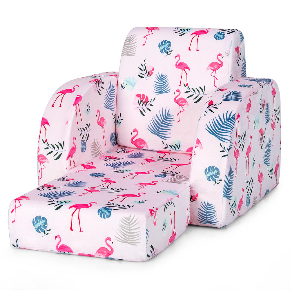 Topbuy 3-in-1 Convertible Kids Sofa Multifunctional Toddler Lounger Upholstered Chair Couch Pink