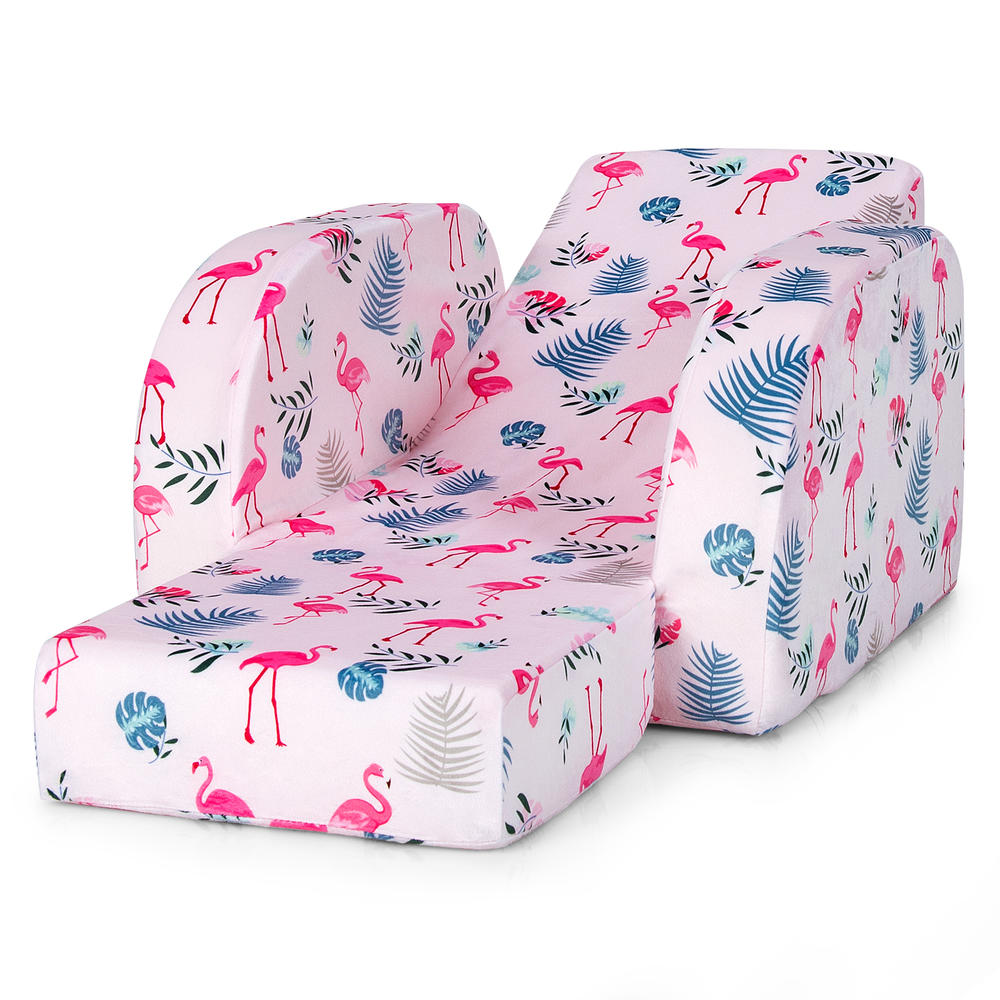Topbuy 3-in-1 Convertible Kids Sofa Multifunctional Toddler Lounger Upholstered Chair Couch Pink