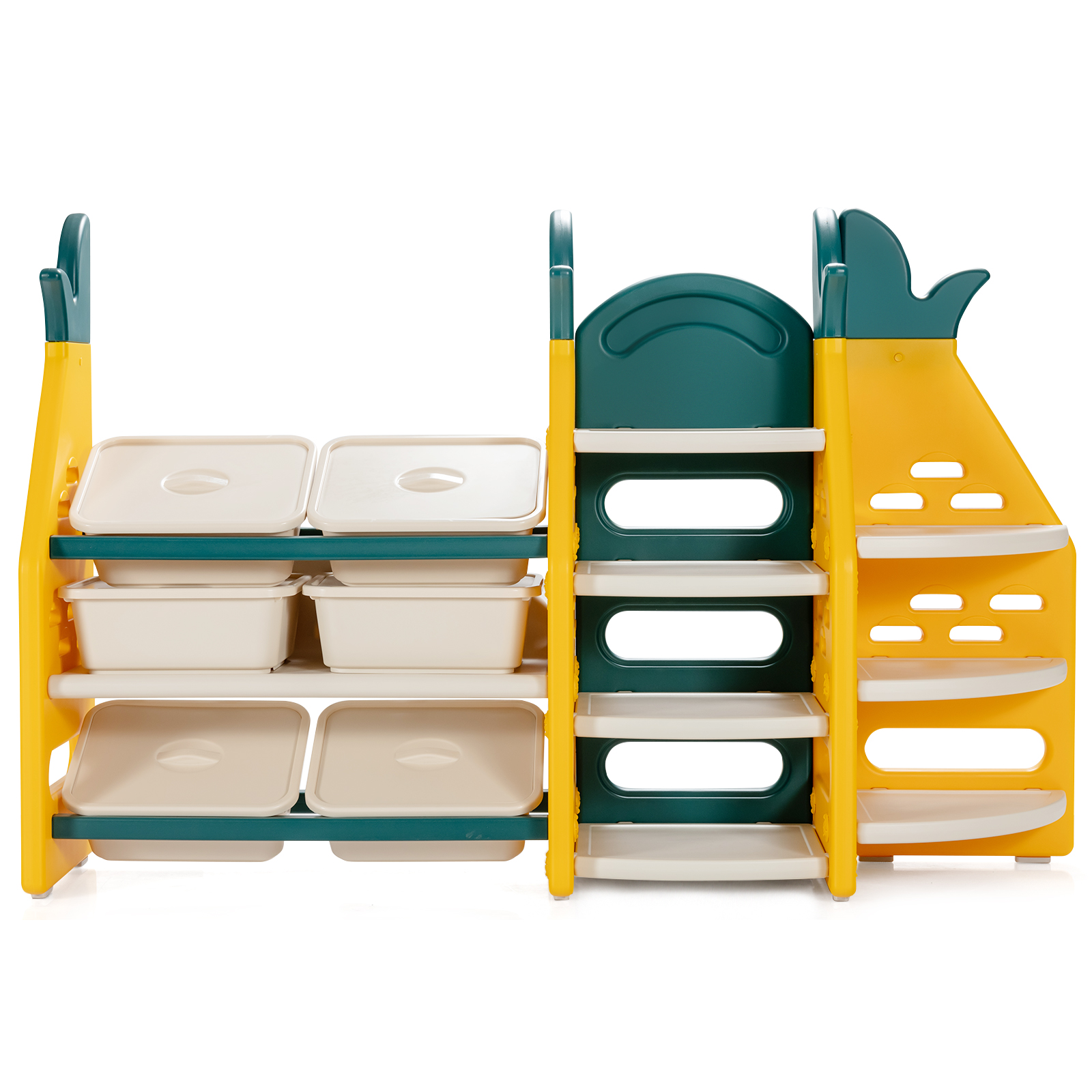 Topbuy 3-in-1 Kids Toy Storage Rack Pineapple Toy Organizer Storage Cabinet w/Plastic Bins & Shelves