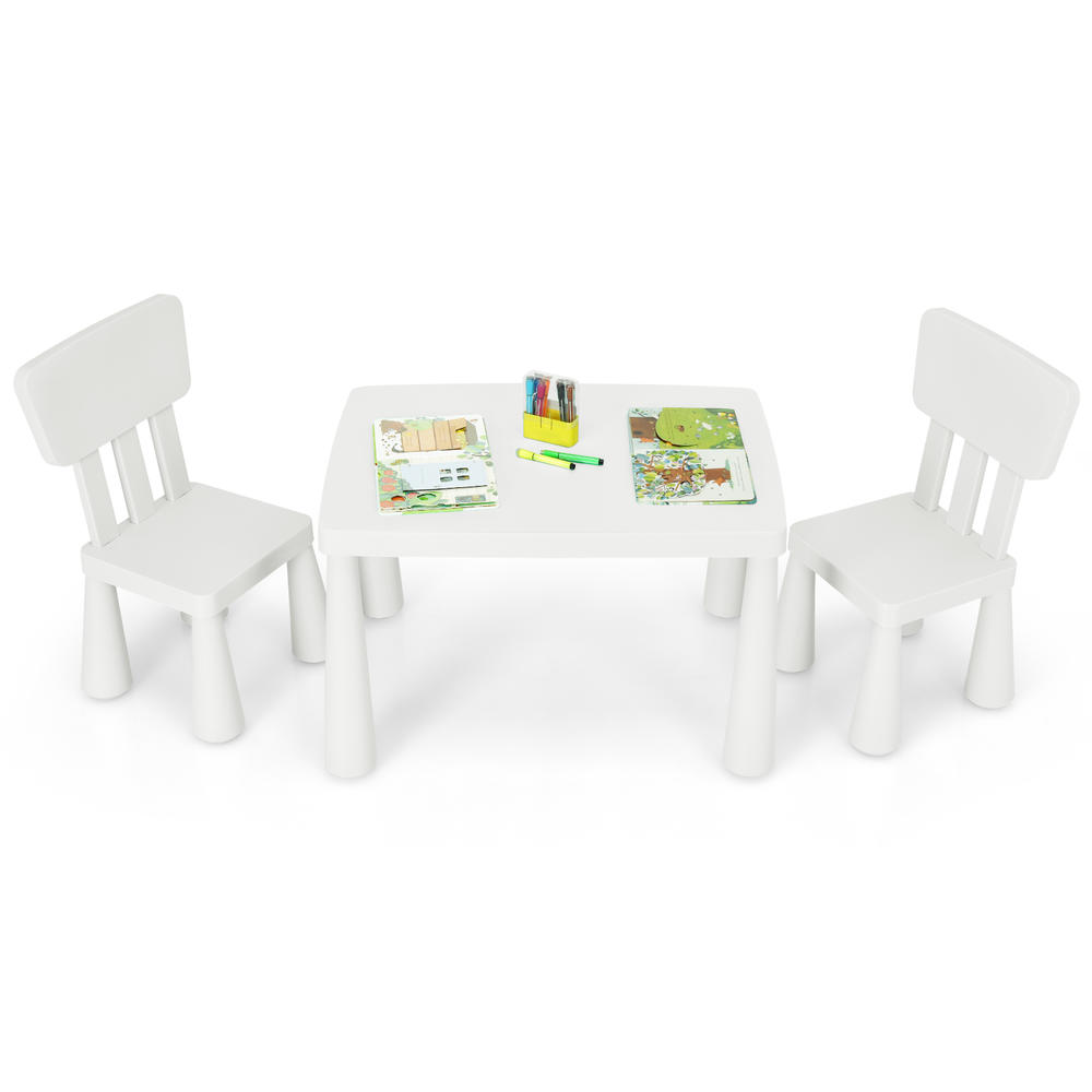 Topbuy Kids Furniture Set with Table & 2 Chairs Children Playing Table Ideal Gift for Kids White