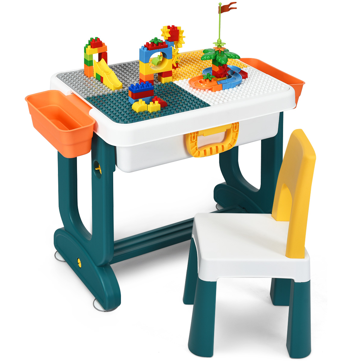 Topbuy Kids 5-In-1 Building Block Table w/Chair & Double-sided Table Top Children Drawing Table Best Gift for Kids