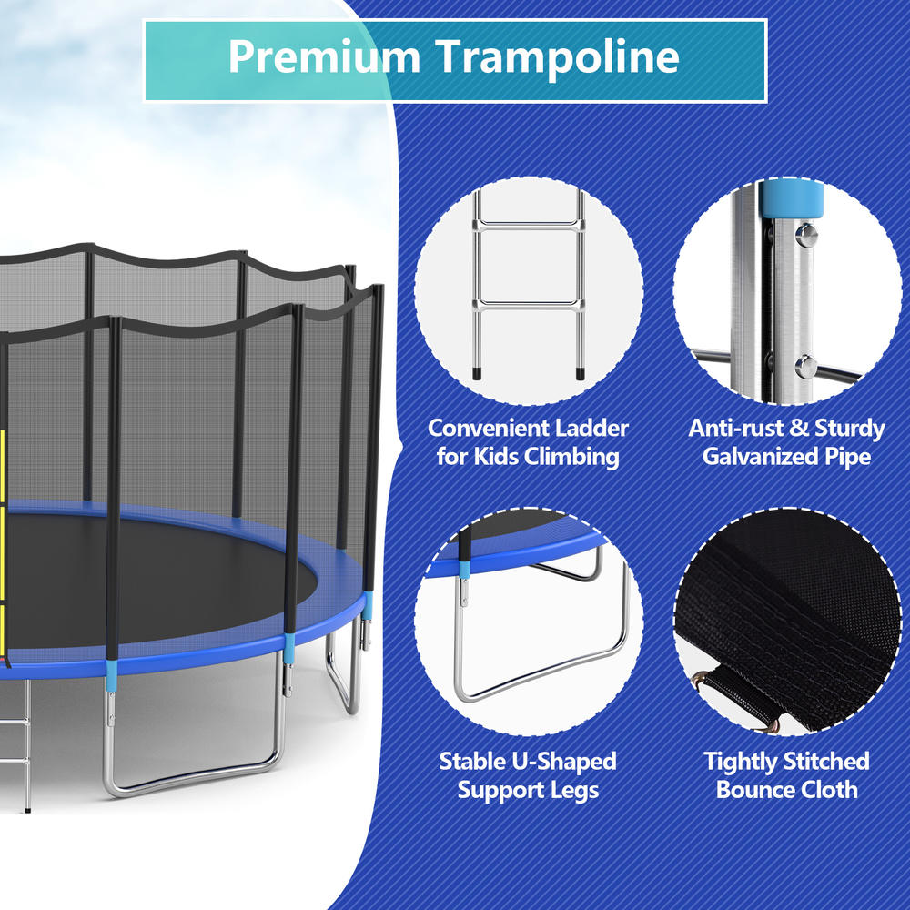 Topbuy 16 FT Recreational Trampoline Combo Bounce Jump Bed with Safety Enclosure Net